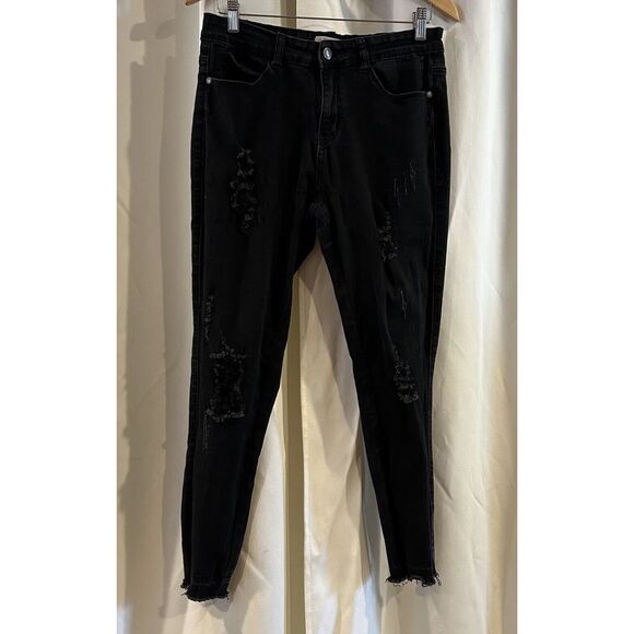 Judy Blue Jeans 13/31 Mid Rise Black Boyfriend‎ Distressed Jeans - Picture 1 of 7